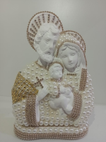 imagem de Sagrada Família Gesso 20cm Pérolas cor branca com dourado