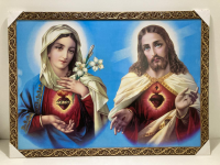 imagem de Quadro Coração de Jesus e Maria 50 x 70 com moldura 3 cm