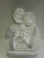 imagem de Imagem Sagrada Família Gesso 20cm pérolas branca com prata